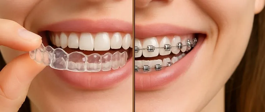 A comparison of clear aligners and traditional braces on a smile